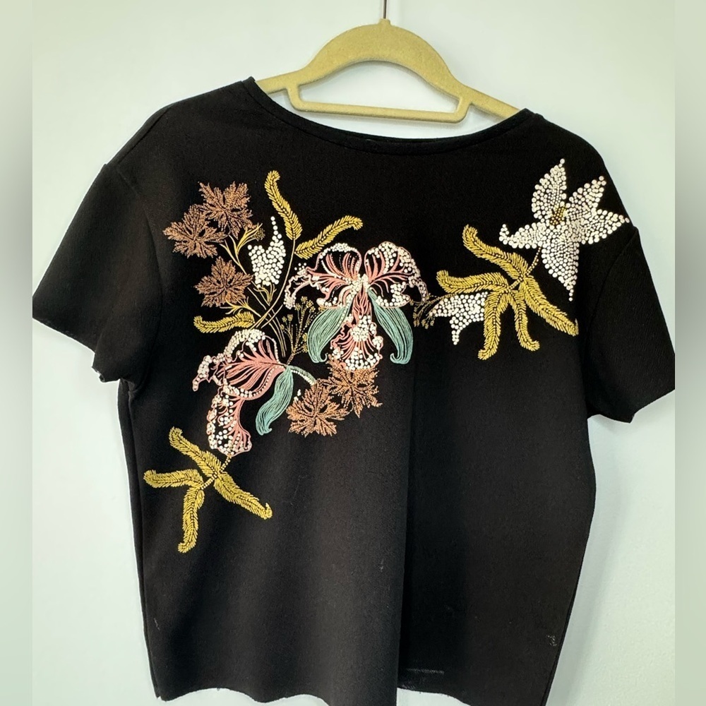 Zara Black Embellished Short Sleeve Tee - Picture 3 of 13